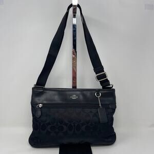 Coach Spencer Crossbody Black Signature Nylon C Logo Black Leather Trim F1480